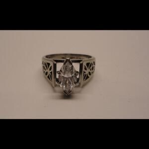 Vintage Diamonique Filigree Sterling and 2 ct CZ Marquis Ring, size 7.5